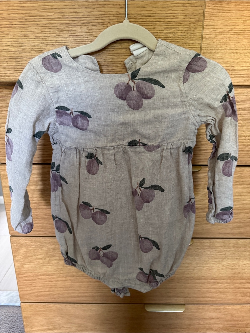 H&M Beige Long Sleeve Baby Top with Purple Fruit Print